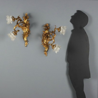 WALL LIGHTS x2, Pair of Gilded Bronze Wall Lights