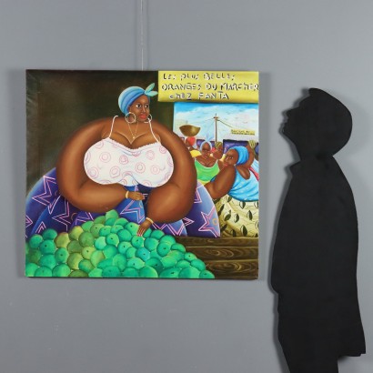 Dipinto Naif Africano,La venditrice di arance
