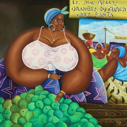 Dipinto Naif Africano,La venditrice di arance