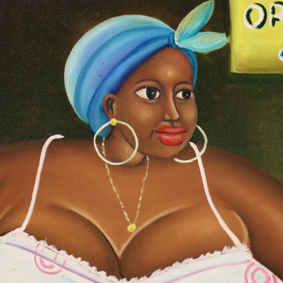 Dipinto Naif Africano,La venditrice di arance