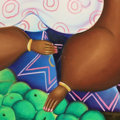 Dipinto Naif Africano,La venditrice di arance