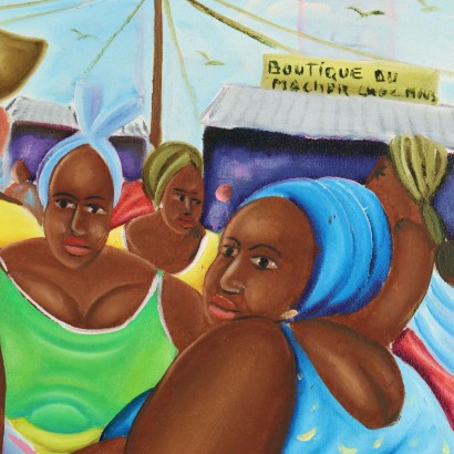 Dipinto Naif Africano,La venditrice di arance