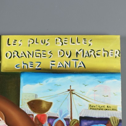 Dipinto Naif Africano,La venditrice di arance