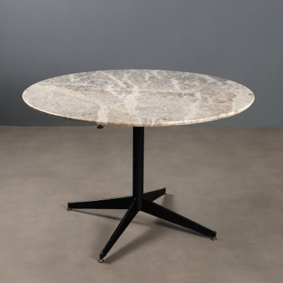 Vintage Round Table Marble Metal Design Italy 1960s