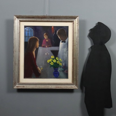 Painting by Eliano Fantuzzi, Figures at the Bar, Eliano Fantuzzi, Eliano Fantuzzi, Eliano Fantuzzi