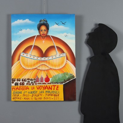 Dipinto Naif Africano,La venditrice di erbe mediche