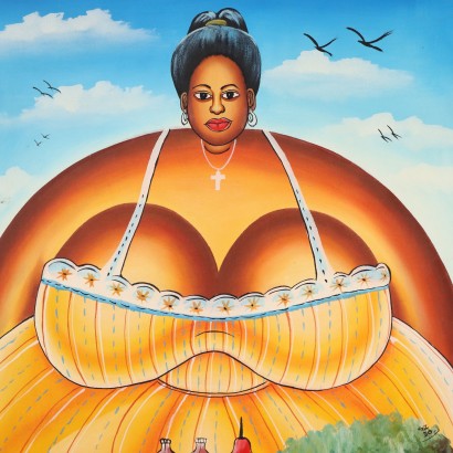 Dipinto Naif Africano,La venditrice di erbe mediche