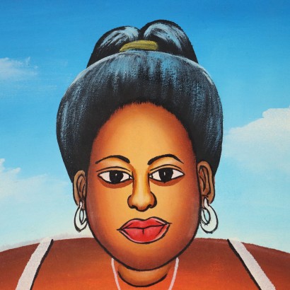 Dipinto Naif Africano,La venditrice di erbe mediche