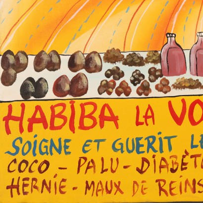 Dipinto Naif Africano,La venditrice di erbe mediche