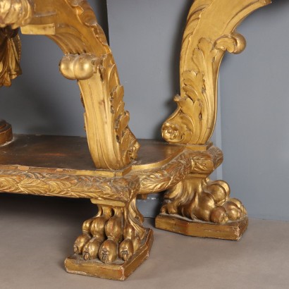 Mesa consola tallada y dorada, Mesa consola de madera tallada y dorada