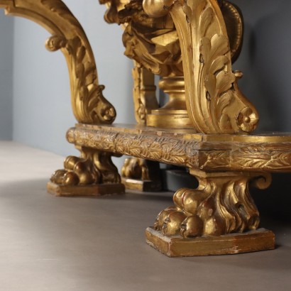 Mesa consola tallada y dorada, Mesa consola de madera tallada y dorada