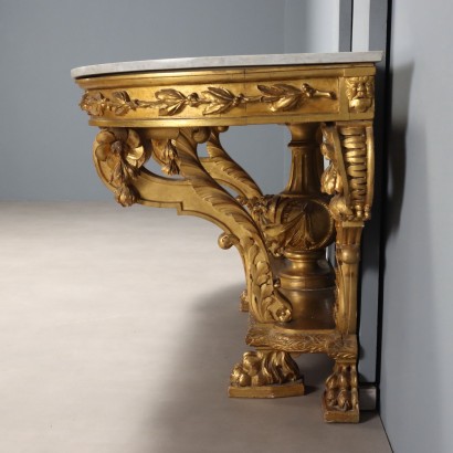 Mesa consola tallada y dorada, Mesa consola de madera tallada y dorada