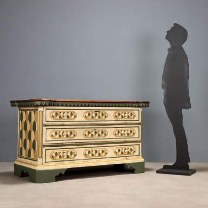 Angepasste barocke Kommode aus Bergamo, bemalte barocke Kommode