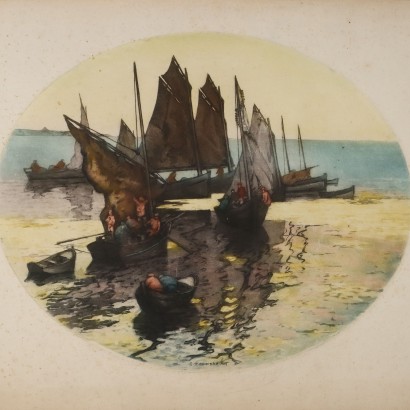 Zwei Lithografien von Georges Pierre, Fischerboote, Georges-Pierre Guinegault, Zwei Lithografien von Georges Pierre, Georges-Pierre Guinegault, Zwei Lithografien von Georges Pierre, Georges-Pierre Guinegault