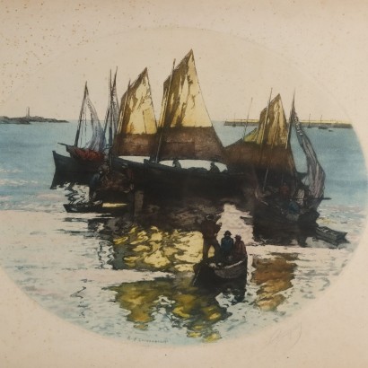 Zwei Lithografien von Georges Pierre, Fischerboote, Georges-Pierre Guinegault, Zwei Lithografien von Georges Pierre, Georges-Pierre Guinegault, Zwei Lithografien von Georges Pierre, Georges-Pierre Guinegault