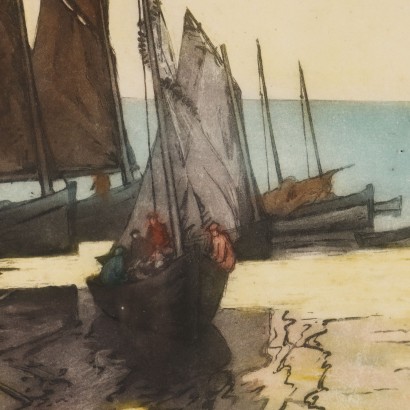 Zwei Lithografien von Georges Pierre, Fischerboote, Georges-Pierre Guinegault, Zwei Lithografien von Georges Pierre, Georges-Pierre Guinegault, Zwei Lithografien von Georges Pierre, Georges-Pierre Guinegault