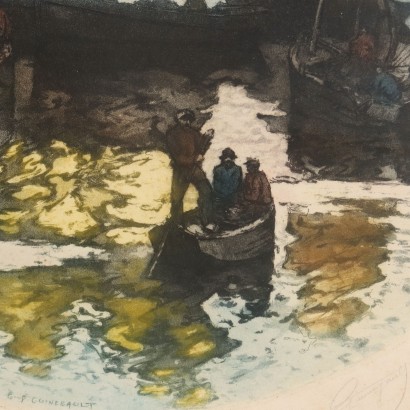 Zwei Lithografien von Georges Pierre, Fischerboote, Georges-Pierre Guinegault, Zwei Lithografien von Georges Pierre, Georges-Pierre Guinegault, Zwei Lithografien von Georges Pierre, Georges-Pierre Guinegault