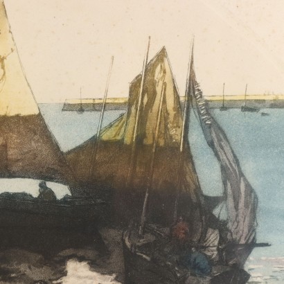 Zwei Lithografien von Georges Pierre, Fischerboote, Georges-Pierre Guinegault, Zwei Lithografien von Georges Pierre, Georges-Pierre Guinegault, Zwei Lithografien von Georges Pierre, Georges-Pierre Guinegault