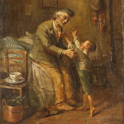 Malszene mit Großvater und Enkel