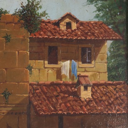 Peinture de paysage avec ruines et personnages