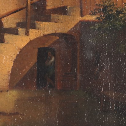 Peinture de paysage avec ruines et personnages