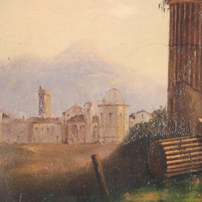 Peinture de paysage avec ruines et personnages