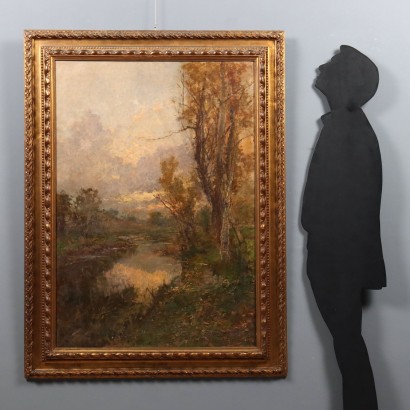 Painting by Eugenio Gignous, Wooded Landscape with River, Eugenio Gignous, Eugenio Gignous, Eugenio Gignous