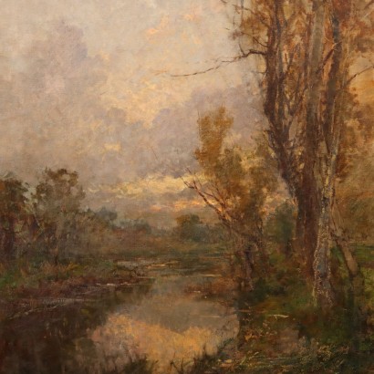 Painting by Eugenio Gignous, Wooded Landscape with River, Eugenio Gignous, Eugenio Gignous, Eugenio Gignous