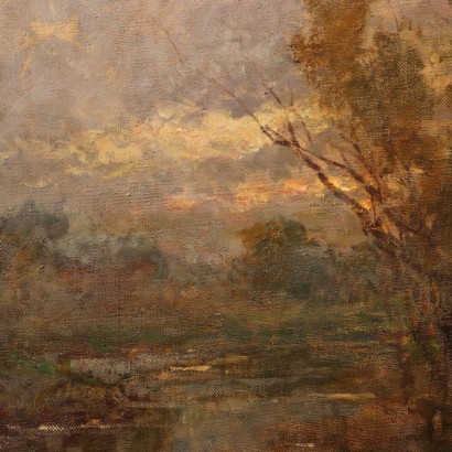 Painting by Eugenio Gignous, Wooded Landscape with River, Eugenio Gignous, Eugenio Gignous, Eugenio Gignous