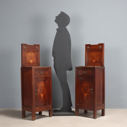 Pair of bedside tables, Pair of Liberty-style mahogany bedside tables