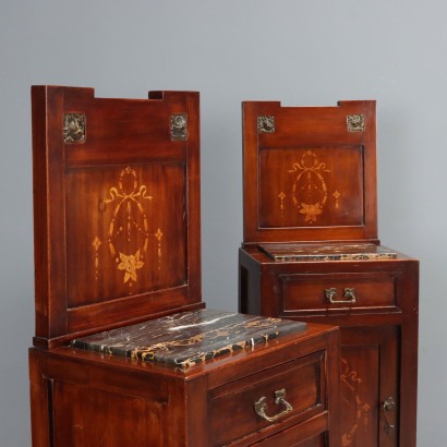 Pair of bedside tables, Pair of Liberty-style mahogany bedside tables