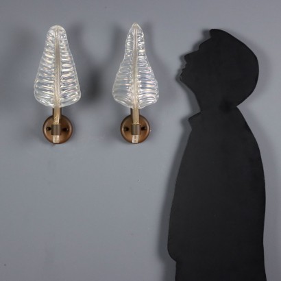 Two 1950s glass wall lamps,Two 1950s glass wall lamps