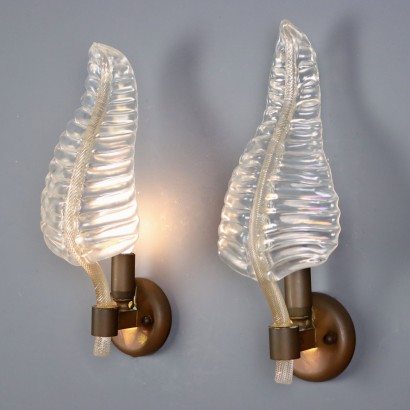 Two 1950s glass wall lamps,Two 1950s glass wall lamps