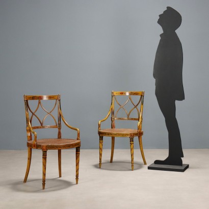 Paar bemalte Sessel, Paar lackierte Walnusssessel