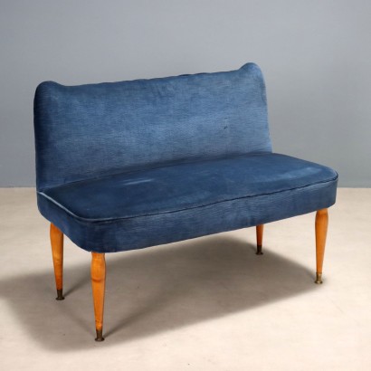 Vintage Bench Beech Brass Velvet Design Italy 1950s