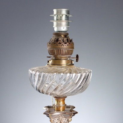 3 Lamps in Silver Metal and Glass, Group of Three Lamps in Silver Metal and Glass