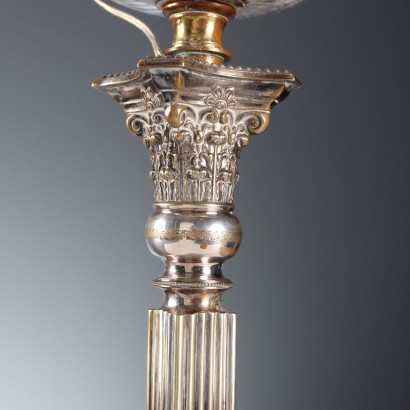 3 Lamps in Silver Metal and Glass, Group of Three Lamps in Silver Metal and Glass