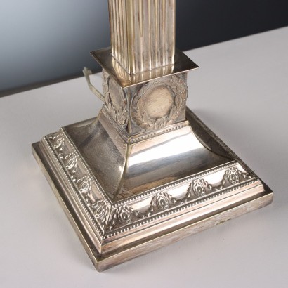 3 Lamps in Silver Metal and Glass, Group of Three Lamps in Silver Metal and Glass