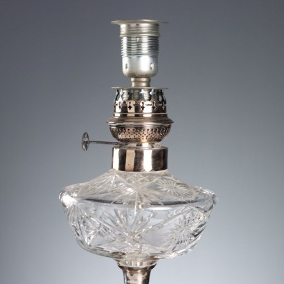 3 Lamps in Silver Metal and Glass, Group of Three Lamps in Silver Metal and Glass