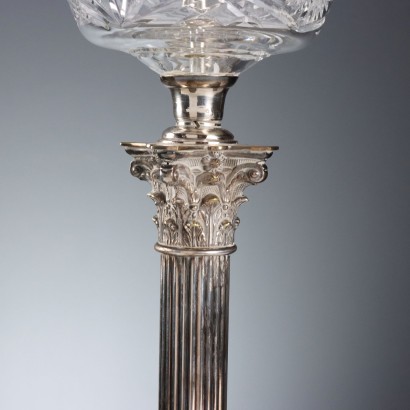 3 Lamps in Silver Metal and Glass, Group of Three Lamps in Silver Metal and Glass