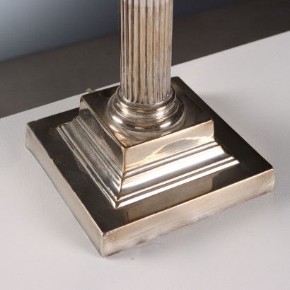 3 Lamps in Silver Metal and Glass, Group of Three Lamps in Silver Metal and Glass