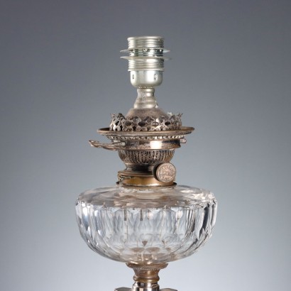 3 Lamps in Silver Metal and Glass, Group of Three Lamps in Silver Metal and Glass