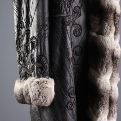 Manteau vintage en cuir et fourrure