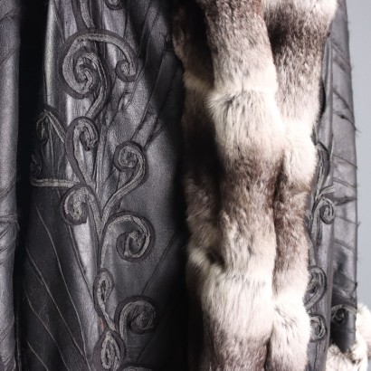 Manteau vintage en cuir et fourrure