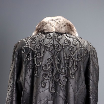 Manteau vintage en cuir et fourrure