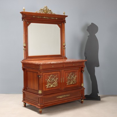 Buffet avec miroir, buffet en acajou avec plateau miroir