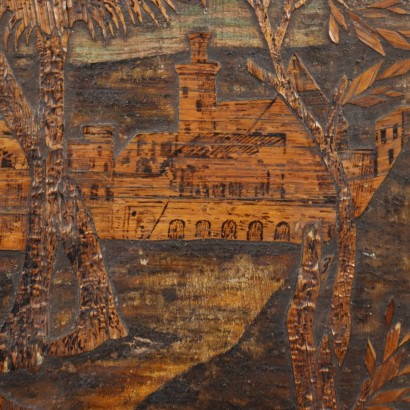 Gemälde einer Szene mit Holzeinlegearbeiten, Kain und Abel