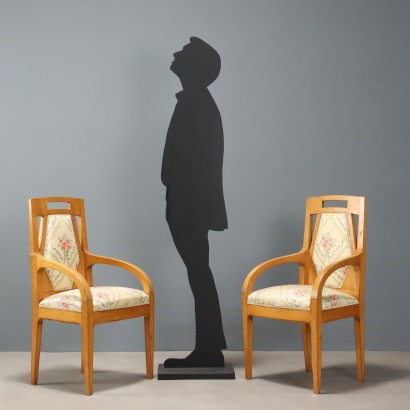 Coppia poltroncine,Coppia di Poltroncine Liberty in Acero