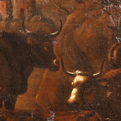 Landschaftsmalerei mit Herden und Schäferin, Landschaft mit Herden und Schäferin