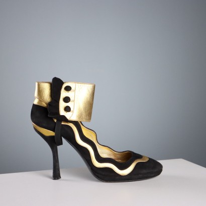 Prada Scarpe Suede Nero e Oro